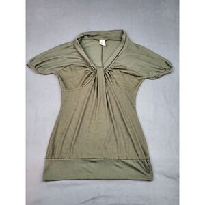 BKE‎ Tunic Top Womens Medium Green Knotted Front Geometric Design Quiet luxury
